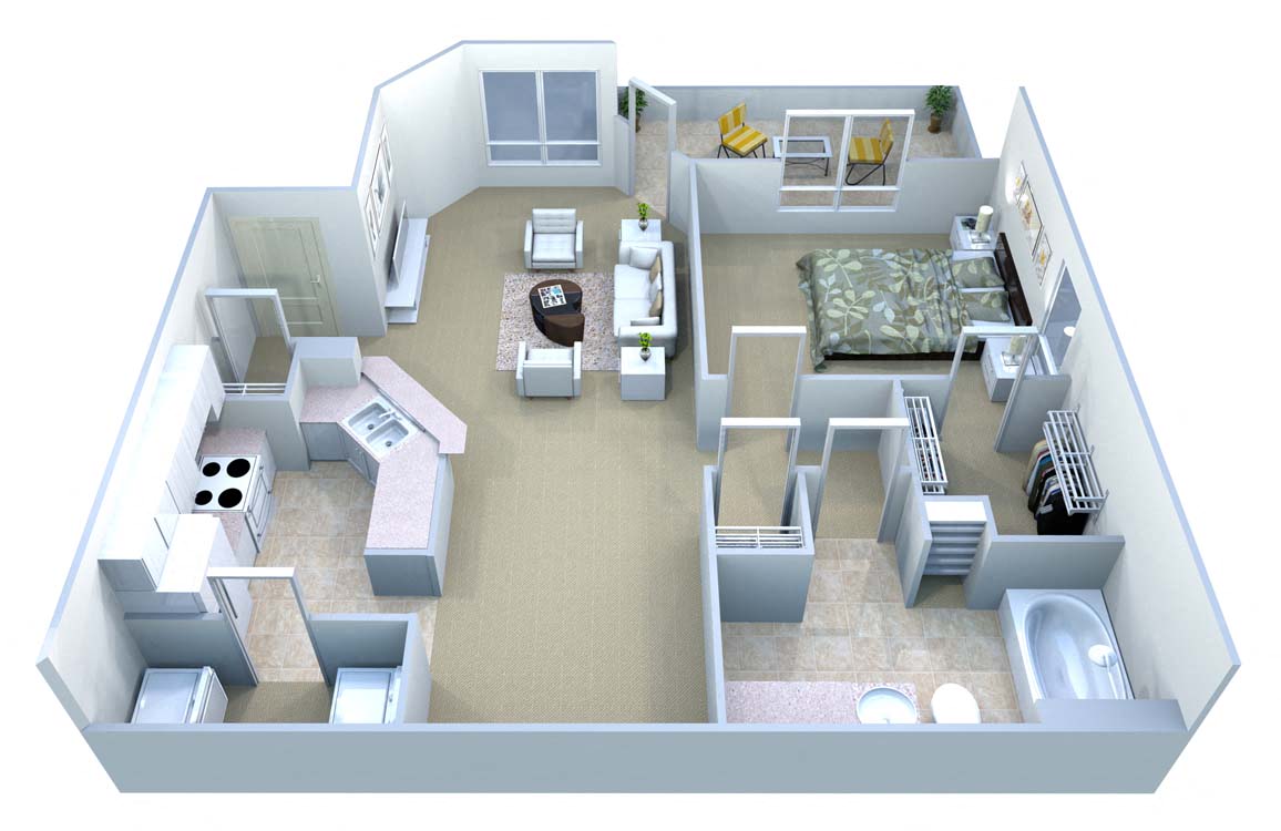 Floor plan for 1 bed, 1 bath, 850 sqft